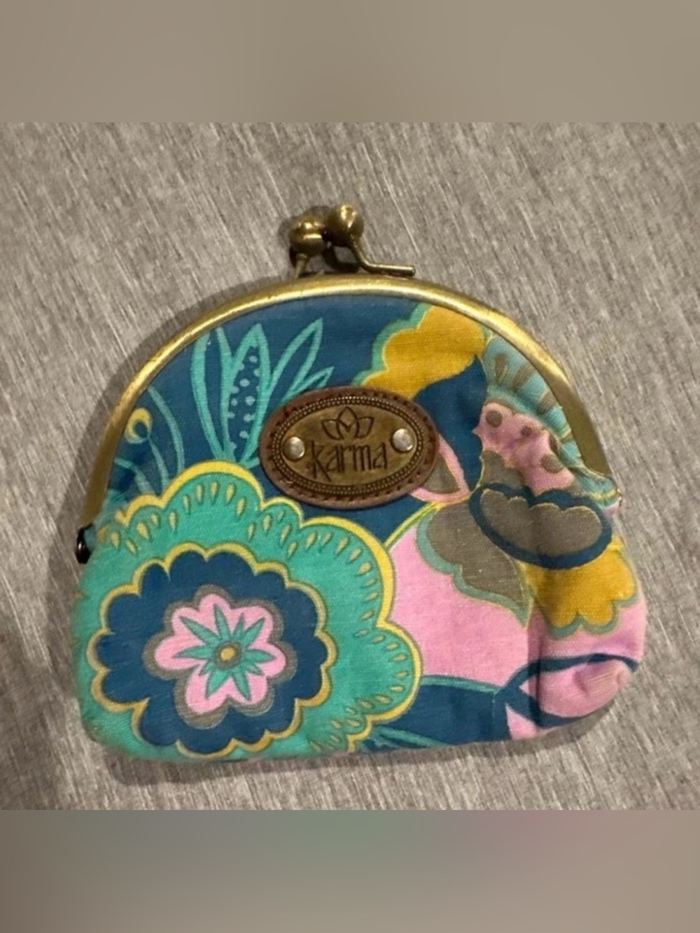 Karma Floral Kiss-Lock Coin Purse - Blue, Teal & Pink